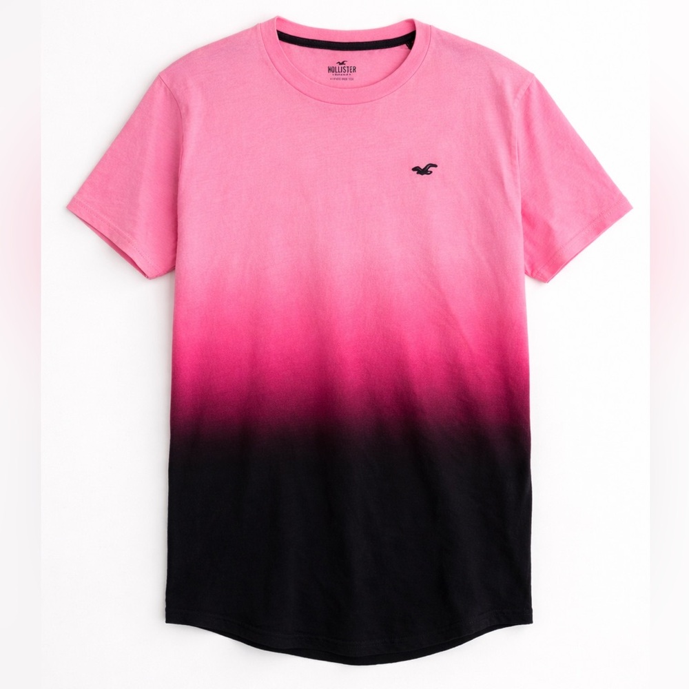Hollister Pink Black Ombre Gradient Tee Coastal Casual Shirt Men L